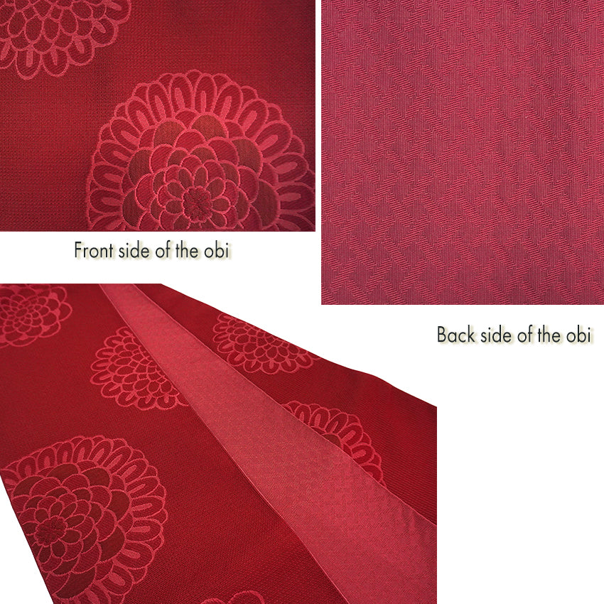 Women's Lightweight Cotton Yukata ＆Obi -2piece Coordinate set, Casual Summer Kimono  -Beige Base with Camellia Design