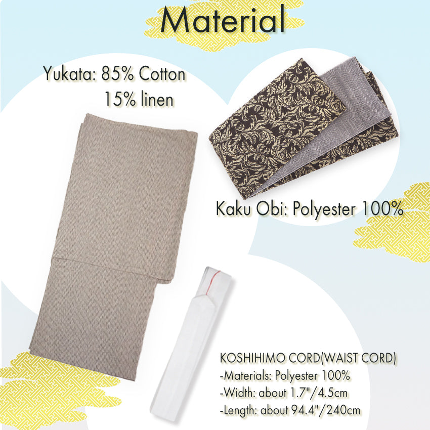 Men's Yukata Cotton & Linen Coordinate Set For Beginners : Beige with Broken Stripe Pattern Yukata