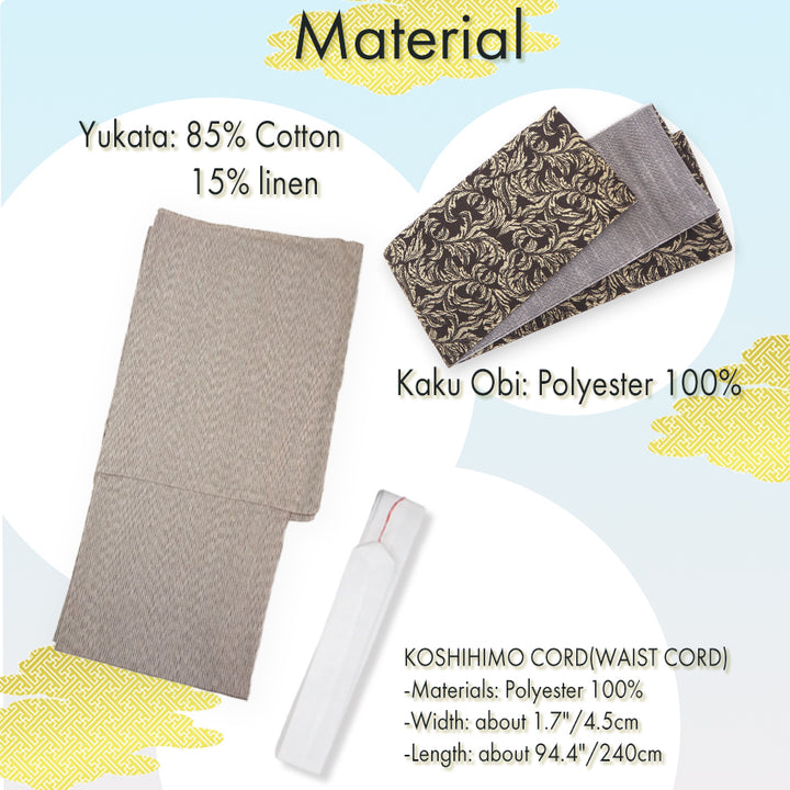 Men's Yukata Cotton & Linen Coordinate Set For Beginners : Beige with Broken Stripe Pattern Yukata