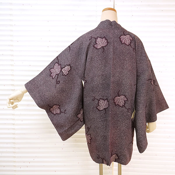 Vintage Haori Kimono Jacket Silk, Deep purple base, “Kanoko” , Ivy Vine Design