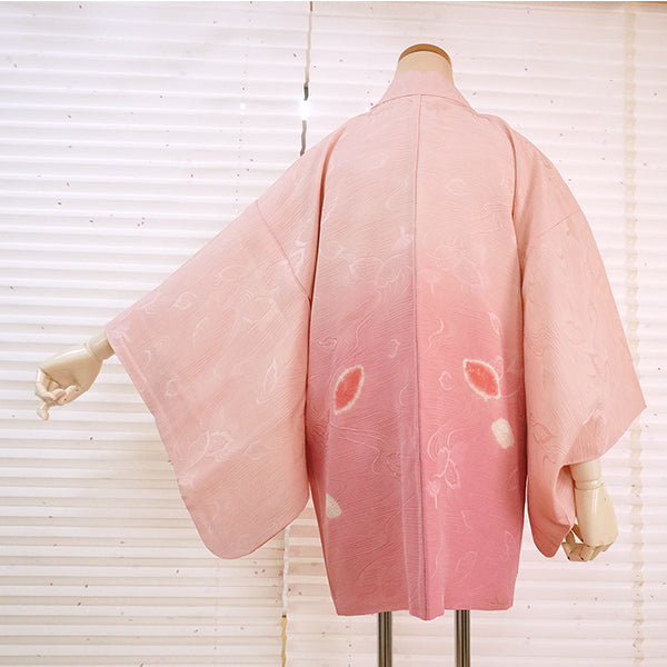 Vintage Haori Kimono Jacket Silk, Pink Gradient base, Flowing Water and Leaves