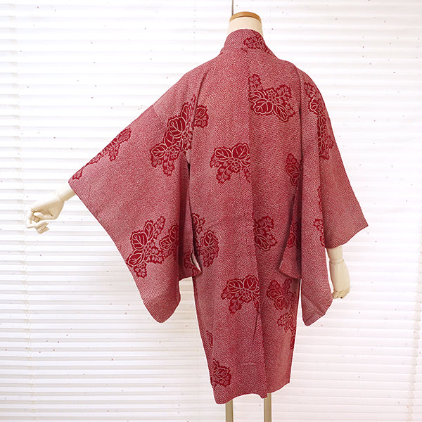 Vintage Haori Kimono Jacket Silk, Classic Red base, “Kanoko