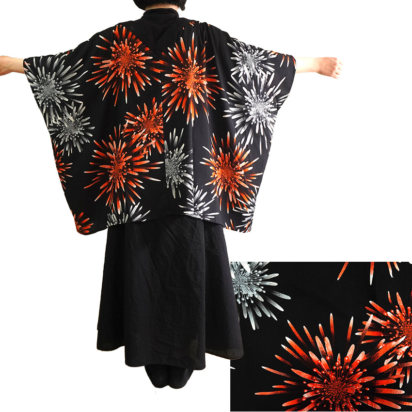 Lady's Haori , Kimono Cardigan , Black base – Evening Fireworks