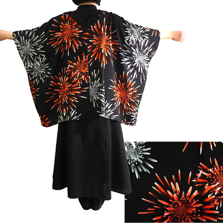 Lady's Haori , Kimono Cardigan , Black base – Evening Fireworks