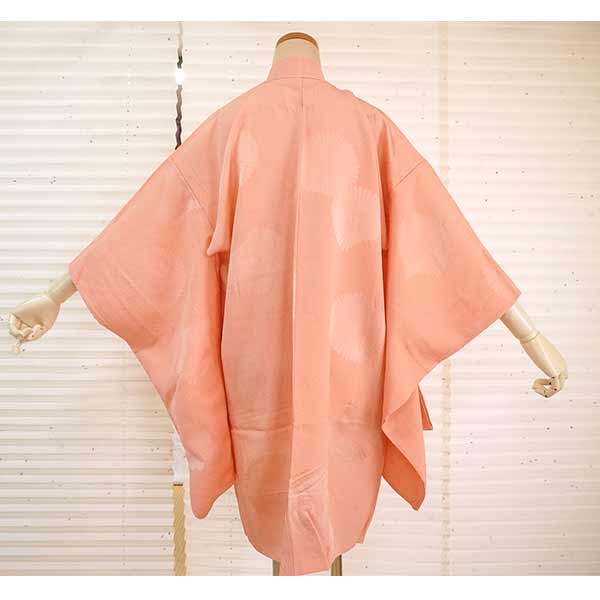 Vintage Haori Kimono Jacket Silk, Pastel Orange base, Chrysanthemums
