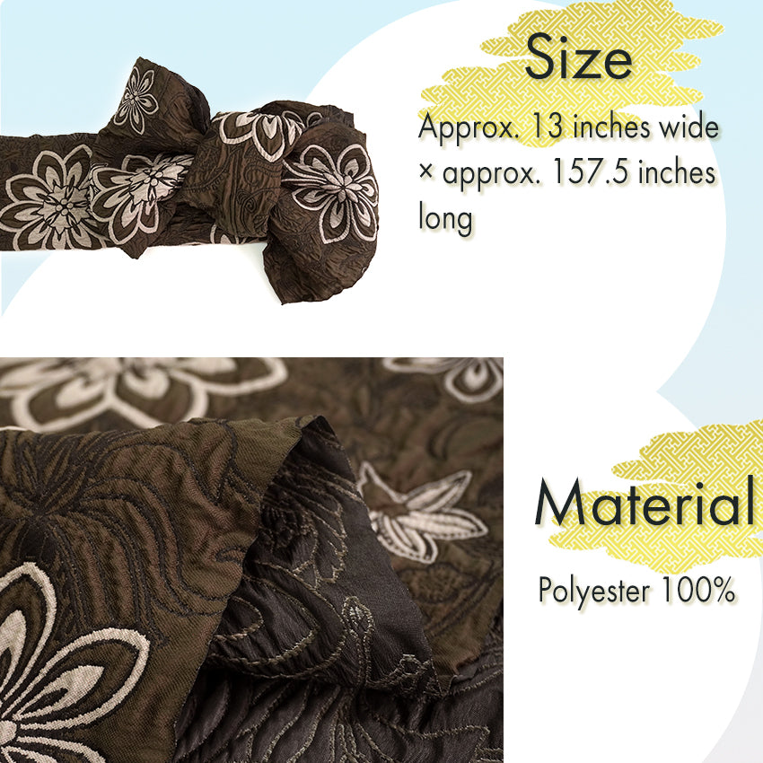 Soft Heko Obi - Lightweight Japanese Kimono Belt for Yukata or Casual Wear Brown Floral