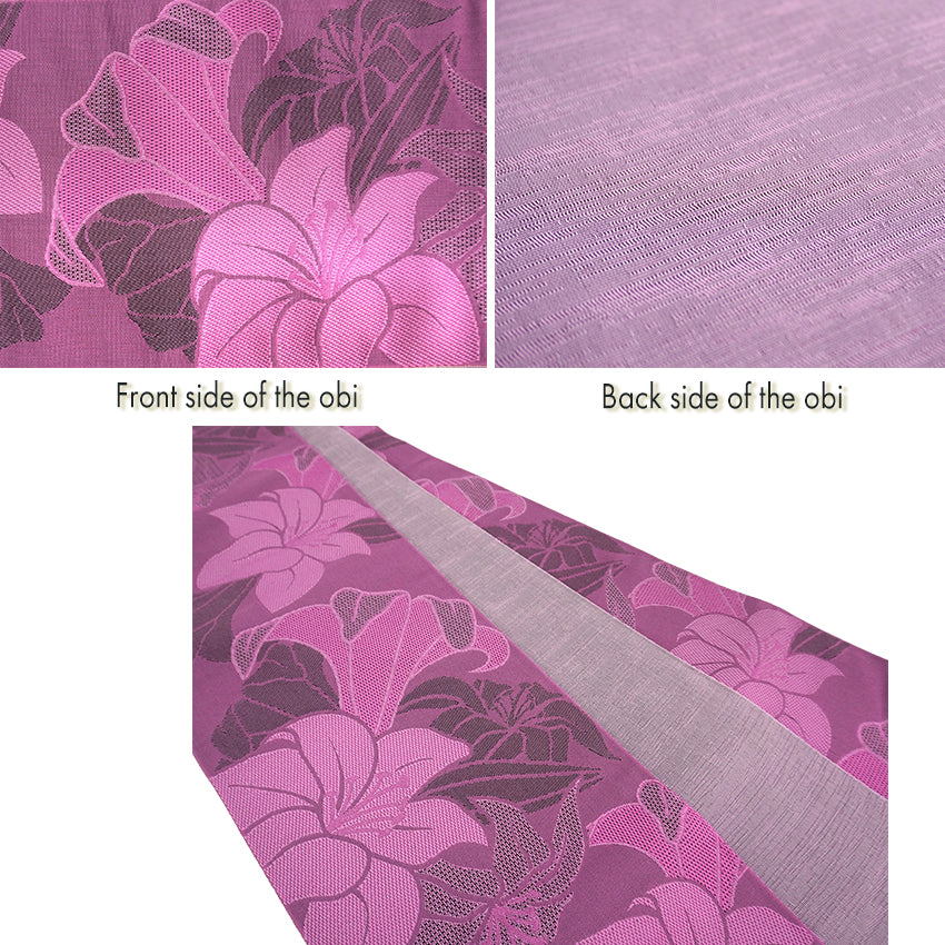 Women's Lightweight Cotton Yukata ＆Obi -2piece Coordinate set-, Casual Summer Kimono - Light Blue Base with Lily Pattern