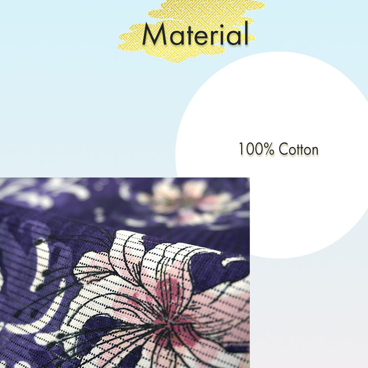 Lightweight Cotton Yukata for Women, Purple base, Spider lilies Flowers pattern– Inspired by Kaneko Misuzu’s Poetry, Summer Japanese Kimono Robe