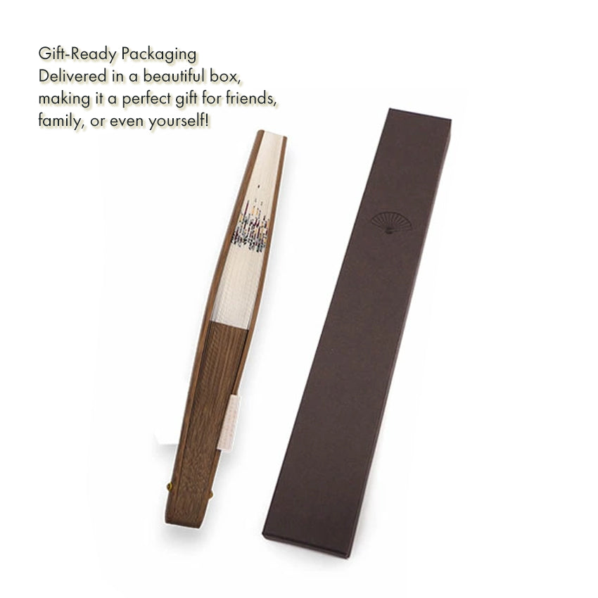 Folding Hand Fan for Men ,Surface Paper, Bamboo Frame, White base,This fan captures the iconic Kyoto festivals pattern