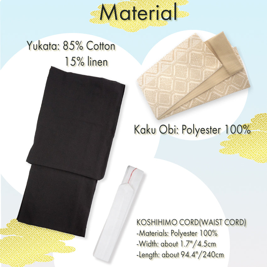 Men's Yukata Cotton & Linen Coordinate Set For Beginners : Solid Black Yukata