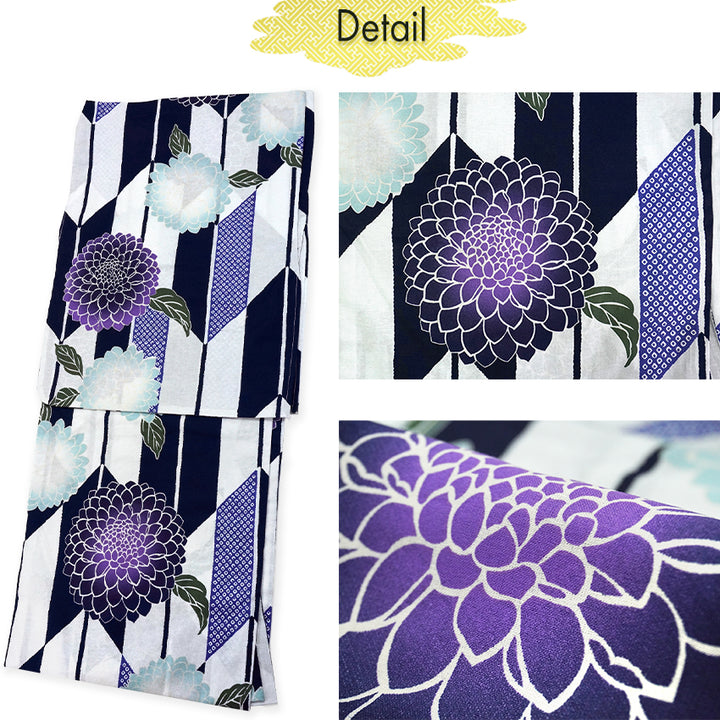 Plus‑Size Women's Cotton Yukata (3L/4L/5L), Casual Summer Kimono – Traditional Arrow Feather and Chrysanthemum Pattern