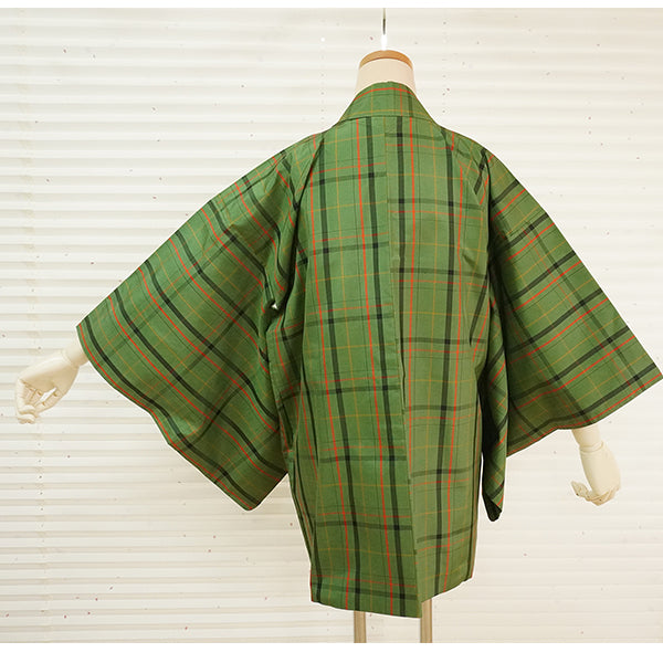 Vintage Haori Kimono Jacket Silk,Green base, Lattice Pattern