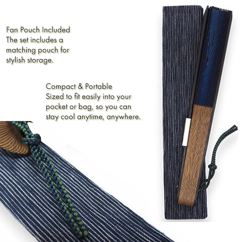 Folding Hand Fan for Men ,Surface Cotton, Bamboo Frame,  Navy base,  frogs playing with raindrops on lotus