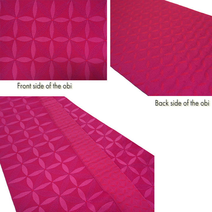 Women's Lightweight Cotton Yukata ＆Obi -2piece Coordinate set, Casual Summer Kimono  -Navy Base with Nadeshiko Flowers