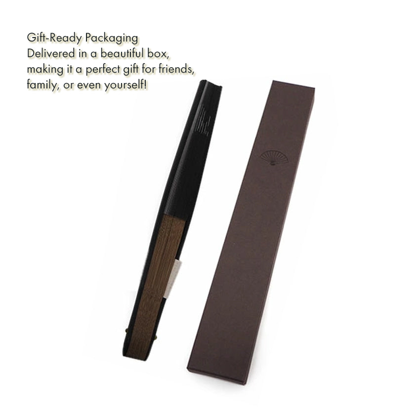 Folding Hand Fan for Men ,Surface Paper, Bamboo Frame, Black base, shimmering silver moons pattern