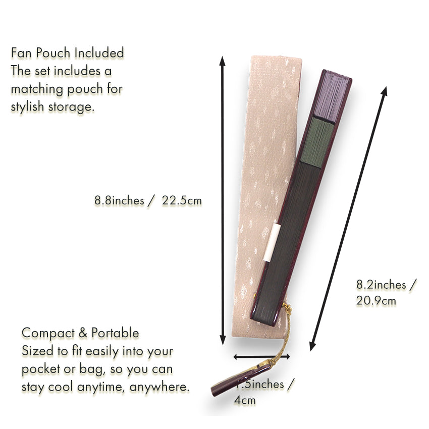 Folding Hand Fan for Lady's ,Surface Polyester, Bamboo Frame, Fuji (grayish lavender purple & muted willow green)