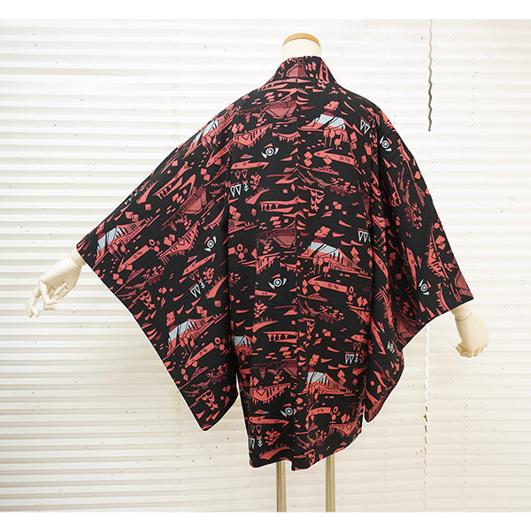 Vintage Haori Kimono Jacket Silk, Black base,Scenic Motifs