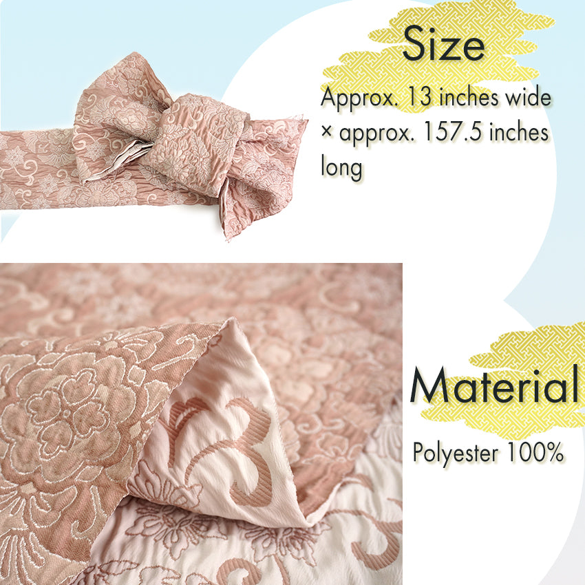 Soft Heko Obi - Lightweight Japanese Kimono Belt for Yukata or Casual Wear Pink Traditional Motif