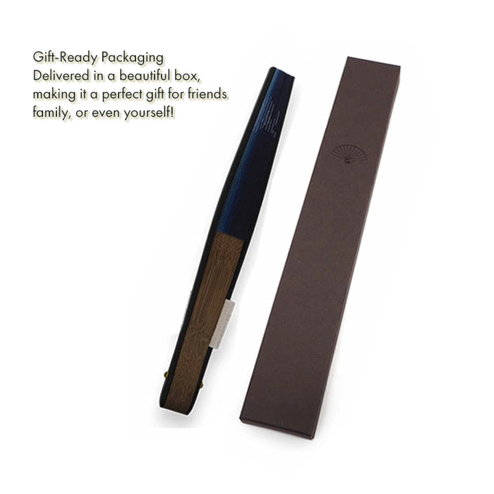 Folding Hand Fan for Men ,Surface Paper, Bamboo Frame, Blue base, shimmering silver moons pattern