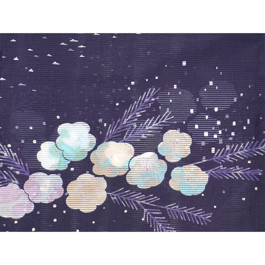 Lightweight Cotton Yukata for Women, Purple base, Crisp geometric snowflakes, Flower pattern – Inspired by Kaneko Misuzu’s Poetry, Summer Japanese Kimono Robe