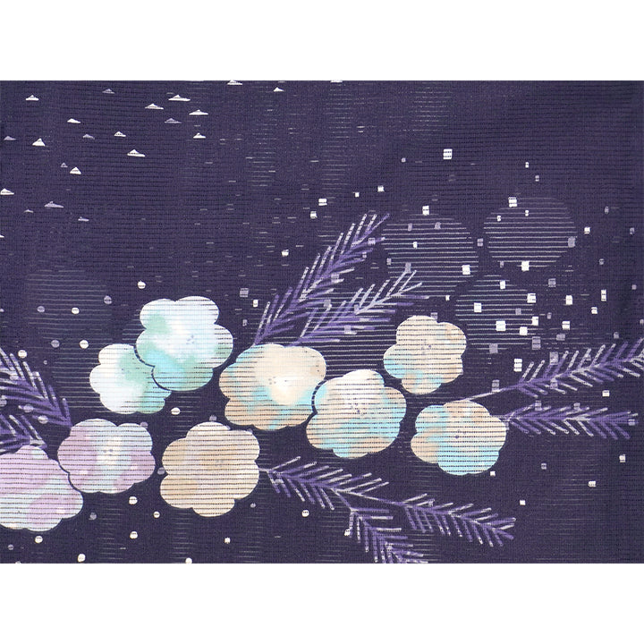 Lightweight Cotton Yukata for Women, Purple base, Crisp geometric snowflakes, Flower pattern – Inspired by Kaneko Misuzu’s Poetry, Summer Japanese Kimono Robe