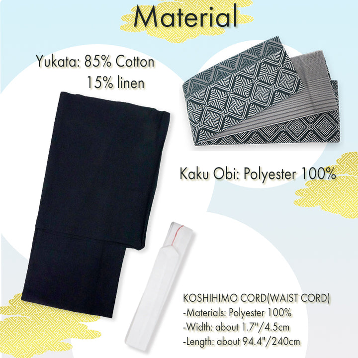 Men's Yukata Cotton & Linen Coordinate Set For Beginners : Solid Navy Yukata