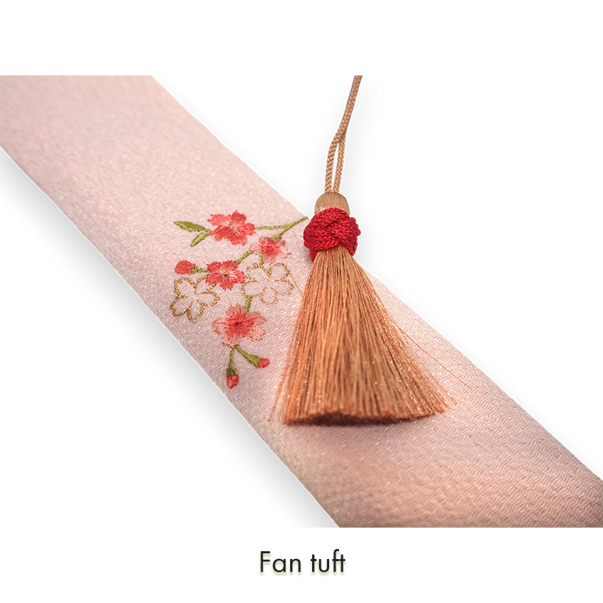 Folding Hand Fan for Lady's ,Surface Cotton, Bamboo Frame, Black (black background with pink-blushed cherry blossoms, slightly sheer)
