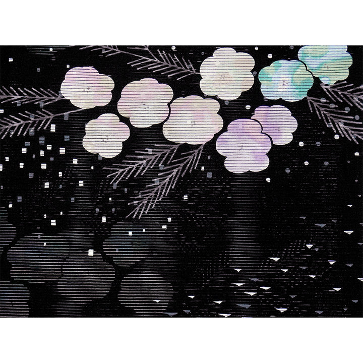 Lightweight Cotton Yukata for Women, Black base, Crisp geometric snowflakes, Flower pattern – Inspired by Kaneko Misuzu’s Poetry, Summer Japanese Kimono Robe