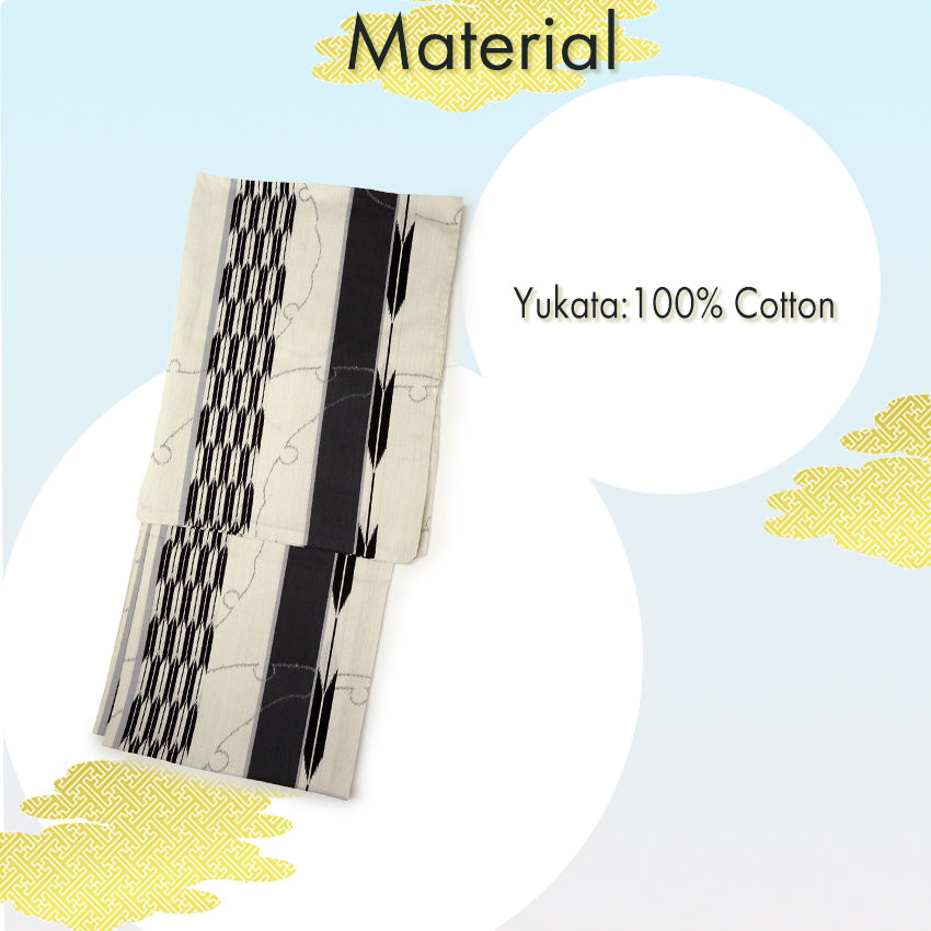 Men's Yukata Cotton : Off-White Yagasuri Yukata