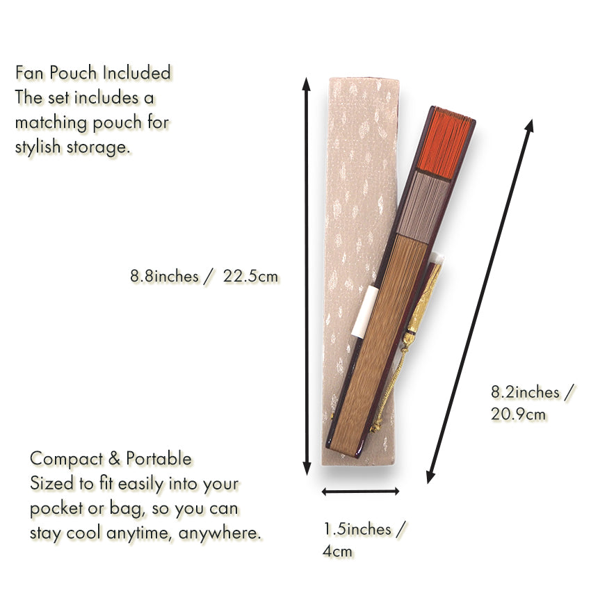 Folding Hand Fan for Lady's ,Surface Polyester, Bamboo Frame, Kinmokusei (rich persimmon orange & ivory beige)base