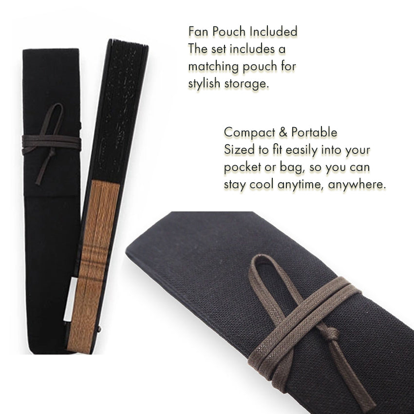 Folding Hand Fan for Men ,Surface Silk, Bamboo Frame,  Black base, Waves & Dragon Design