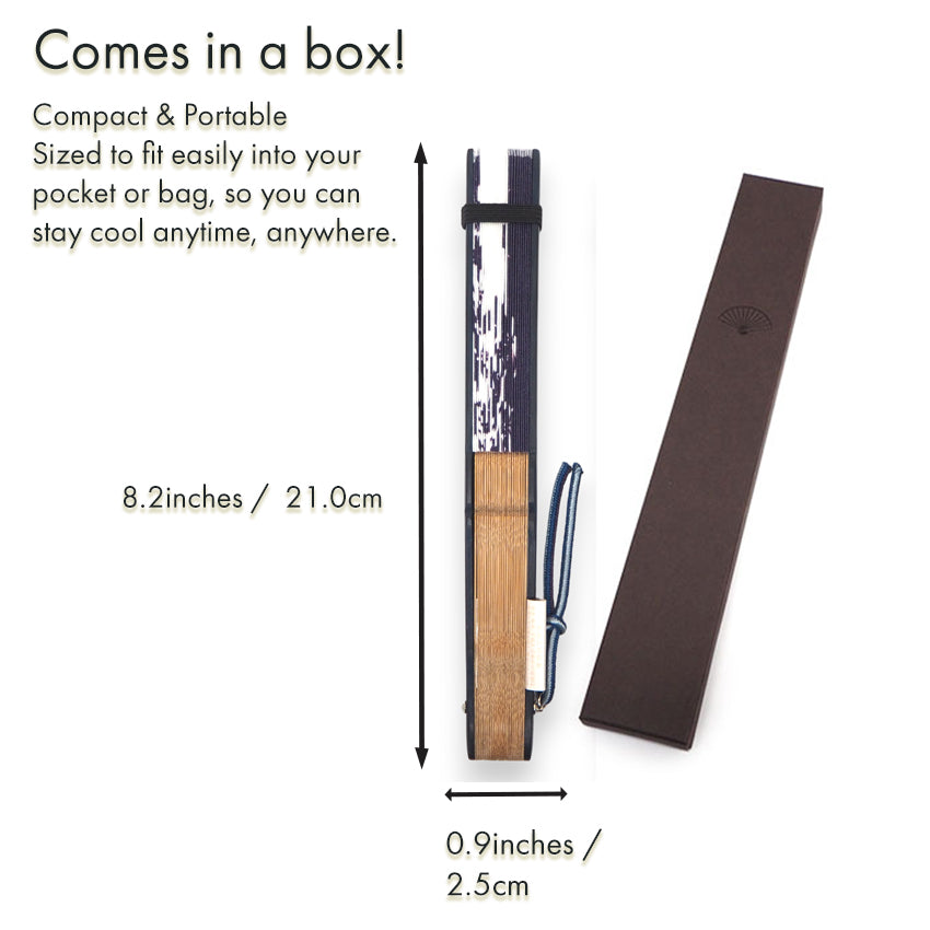 Folding Hand Fan for Lady's ,Surface Cotton, Bamboo Frame, Navy (white & deep navy with pinks and hidden rabbits, slightly sheer)