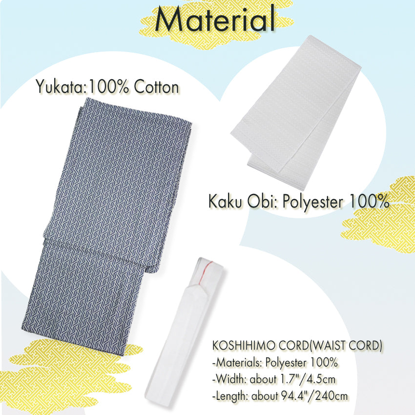 Men's Yukata Cotton Coordinate Set For Beginners : Blue-Gray with Geometric Design Yukata