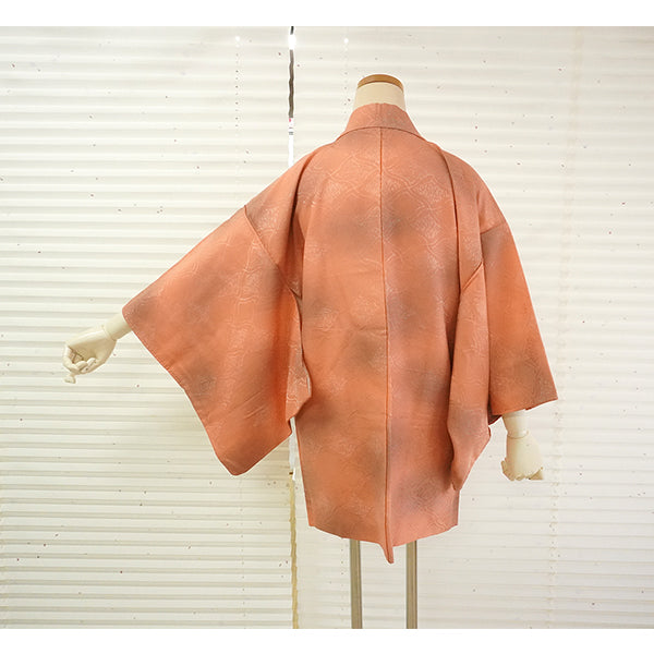 Vintage Haori Kimono Jacket Silk, Orange base, Diamond Grid (Hishikōshi)
