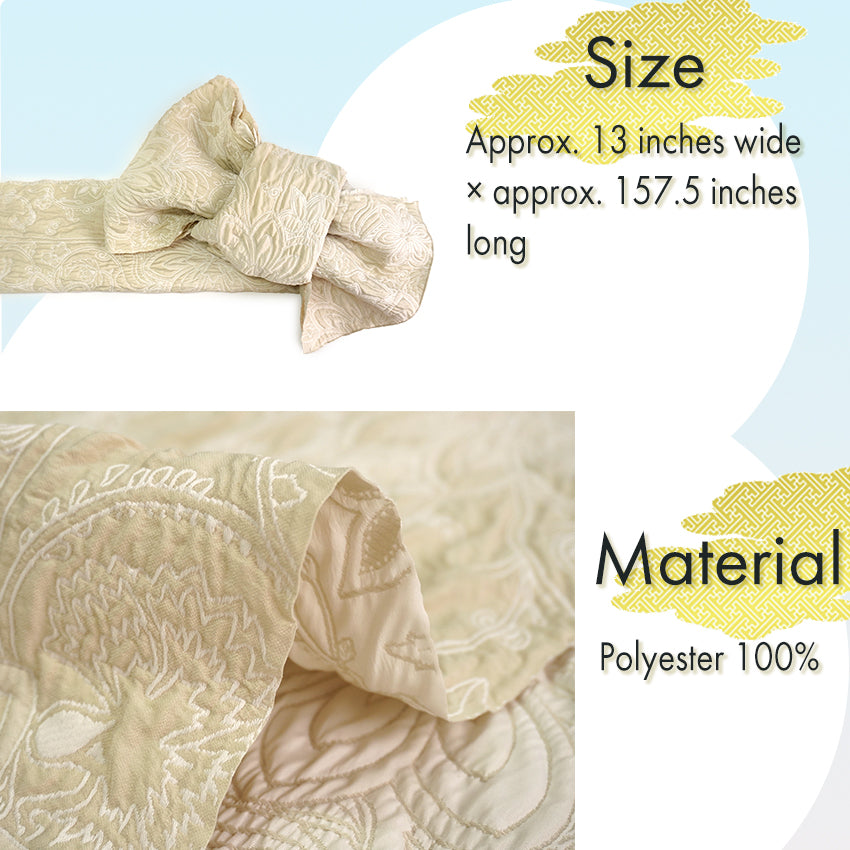 Soft Heko Obi - Lightweight Japanese Kimono Belt for Yukata or Casual Wear Ivory Floral