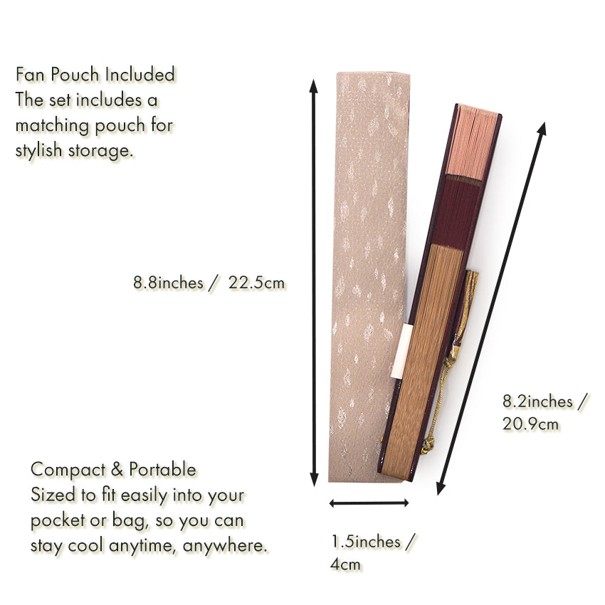 Folding Hand Fan for Lady's ,Surface Polyester, Bamboo Frame, Kōbai (pale pink & deep reddish-black)base