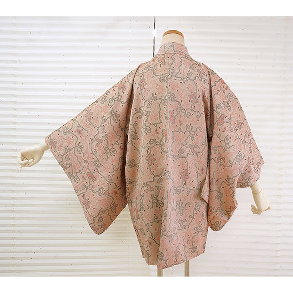 Vintage Haori Kimono Jacket Beige base, Bold Geometric Design