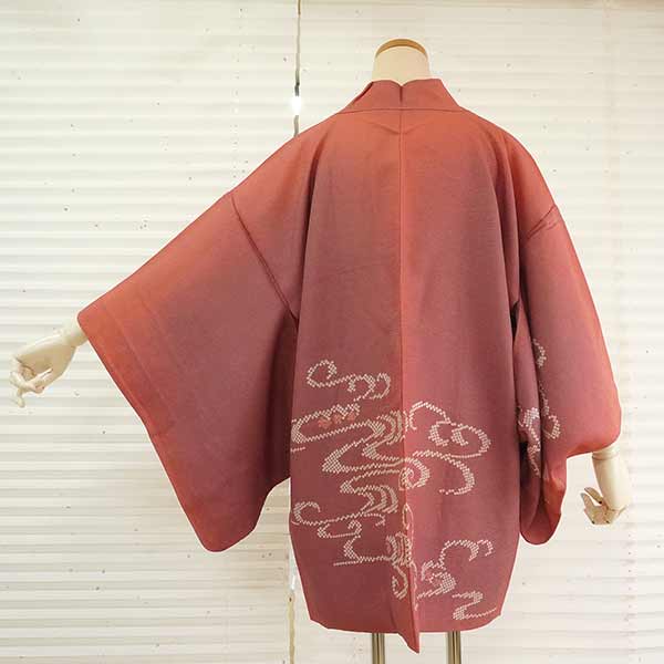 Vintage Haori Kimono Jacket Silk, Deep Red base, Wave Pattern