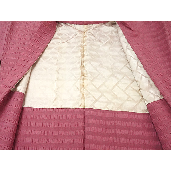 Vintage Haori Kimono Jacket Silk, Dark Pink base, Stripes