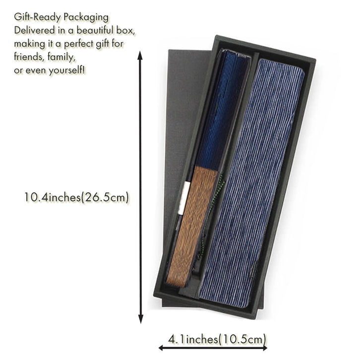 Folding Hand Fan for Men ,Surface Cotton, Bamboo Frame,  Navy base,  frogs playing with raindrops on lotus