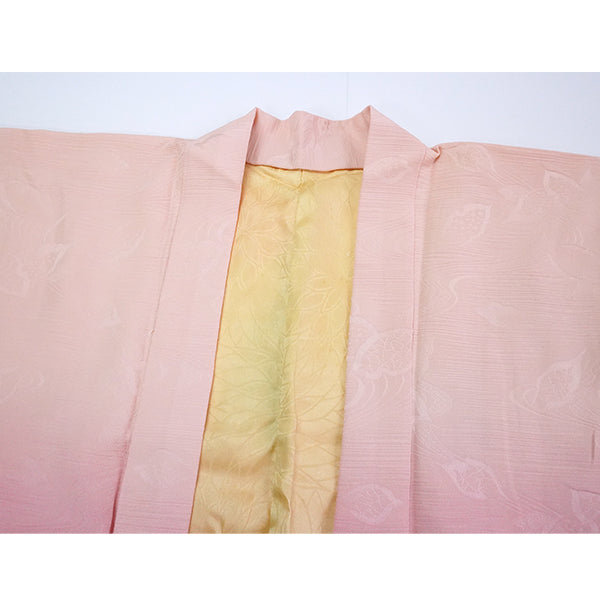 Vintage Haori Kimono Jacket Silk, Pink Gradient base, Flowing Water and Leaves