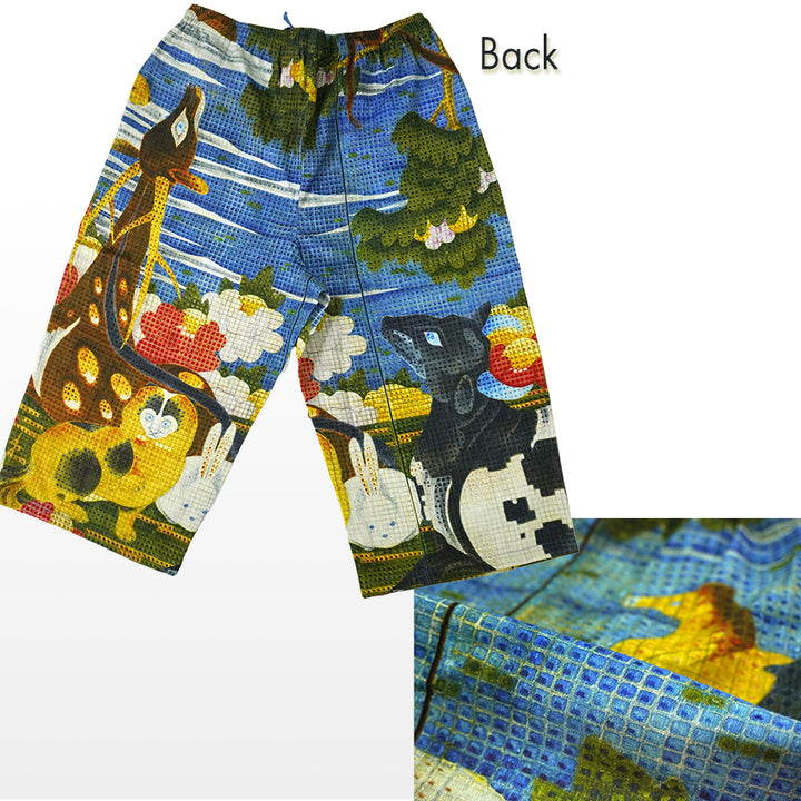 Men's Japanese Art Print Cotton Pants – Wind Gods , Elephant(artwork by Edo-period painter Ito Jakuchu) , Kabuki  pattern