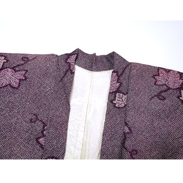 Vintage Haori Kimono Jacket Silk, Deep purple base, “Kanoko” , Ivy Vine Design