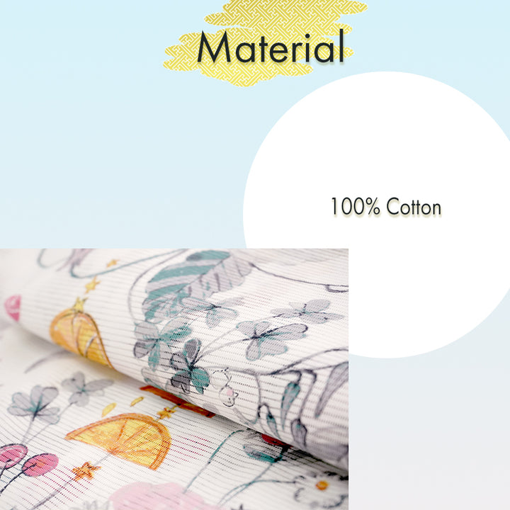 Lightweight Cotton Yukata for Women, red, pink, gray base, vegetables, cats, birds pattern– Inspired by Kaneko Misuzu’s Poetry, Summer Japanese Kimono Robe