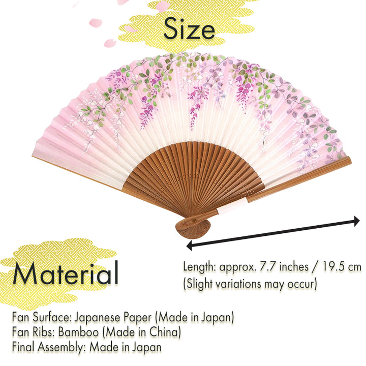 Folding Hand Fan for Lady's ,Surface Paper, Bamboo Frame, White/Pink Gradation base with Flower Bush Clover