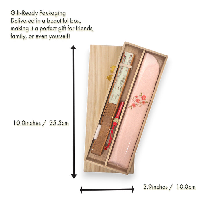 Folding Hand Fan for Lady's ,Surface Cotton, Bamboo Frame, Wakakusa -light green with pink-blushed cherry blossoms, slightly sheer