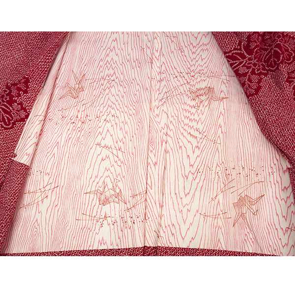 Vintage Haori Kimono Jacket Silk, Classic Red base, “Kanoko
