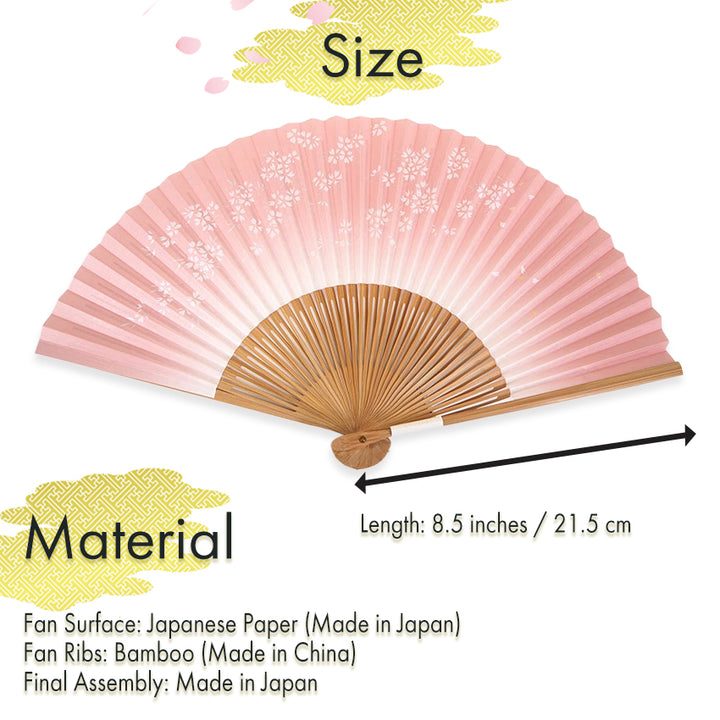 Folding Hand Fan for Lady's ,Surface Paper, Bamboo Frame, Pink base with Cherry Blossom Branches