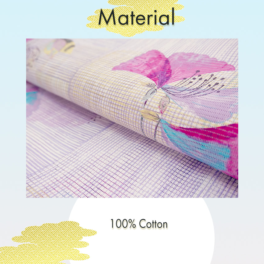 Lightweight Cotton Yukata for Women, Purple base, azalea flower pattern – Inspired by Kaneko Misuzu’s Poetry, Summer Japanese Kimono Robe