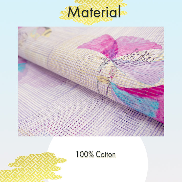 Lightweight Cotton Yukata for Women, Purple base, azalea flower pattern – Inspired by Kaneko Misuzu’s Poetry, Summer Japanese Kimono Robe